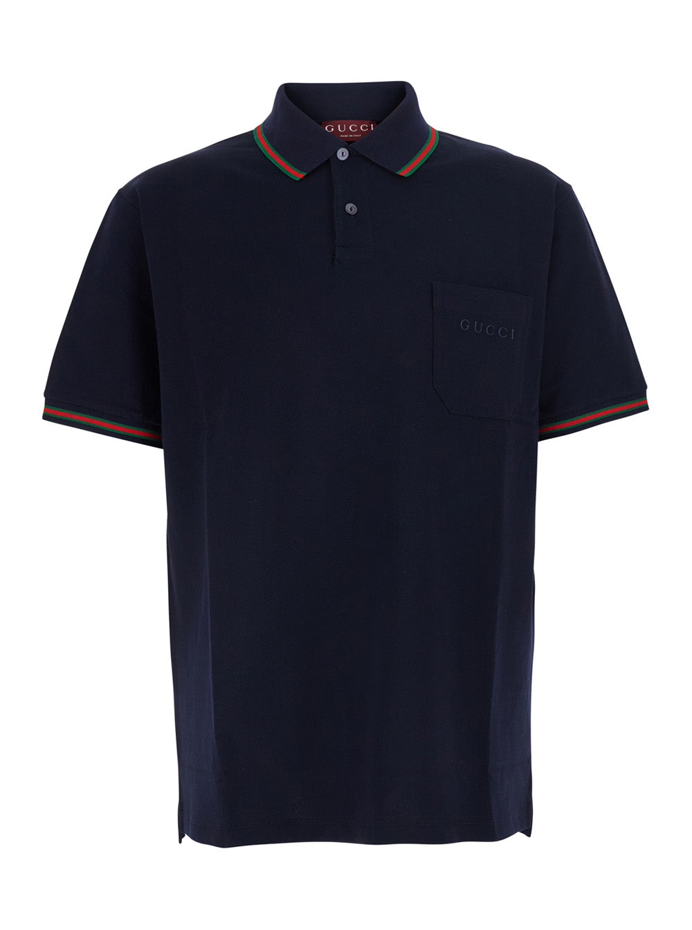 Gucci Men Blue Polo With Web Detail And Logo Lettering On The Front In Cotton For Men