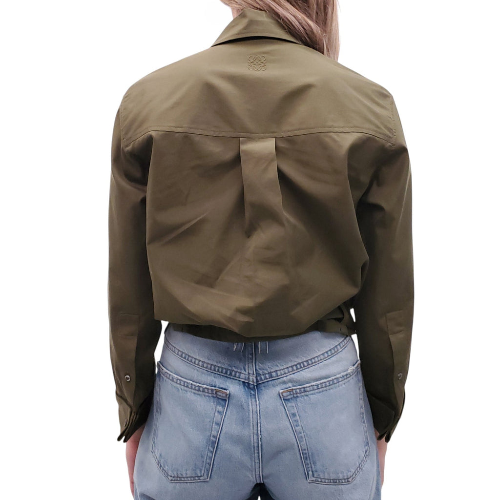 LOEWE GREEN DRAPED COTTON SHIRT WITH BELT DETAIL - SIZE 32