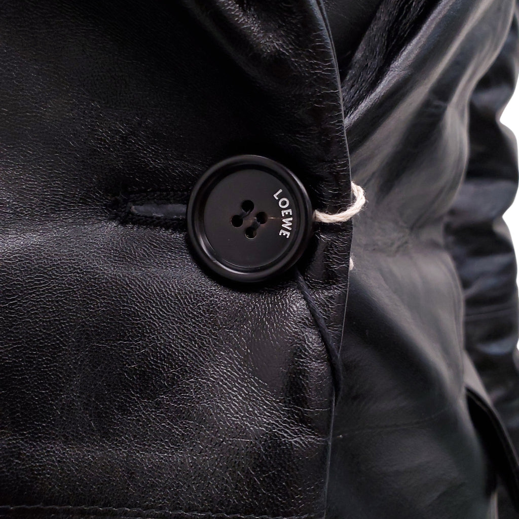 LOEWE BLACK LEATHER PADDED TRENCH COAT - SIZE M