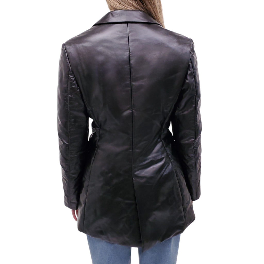 LOEWE BLACK LEATHER PADDED TRENCH COAT - SIZE M