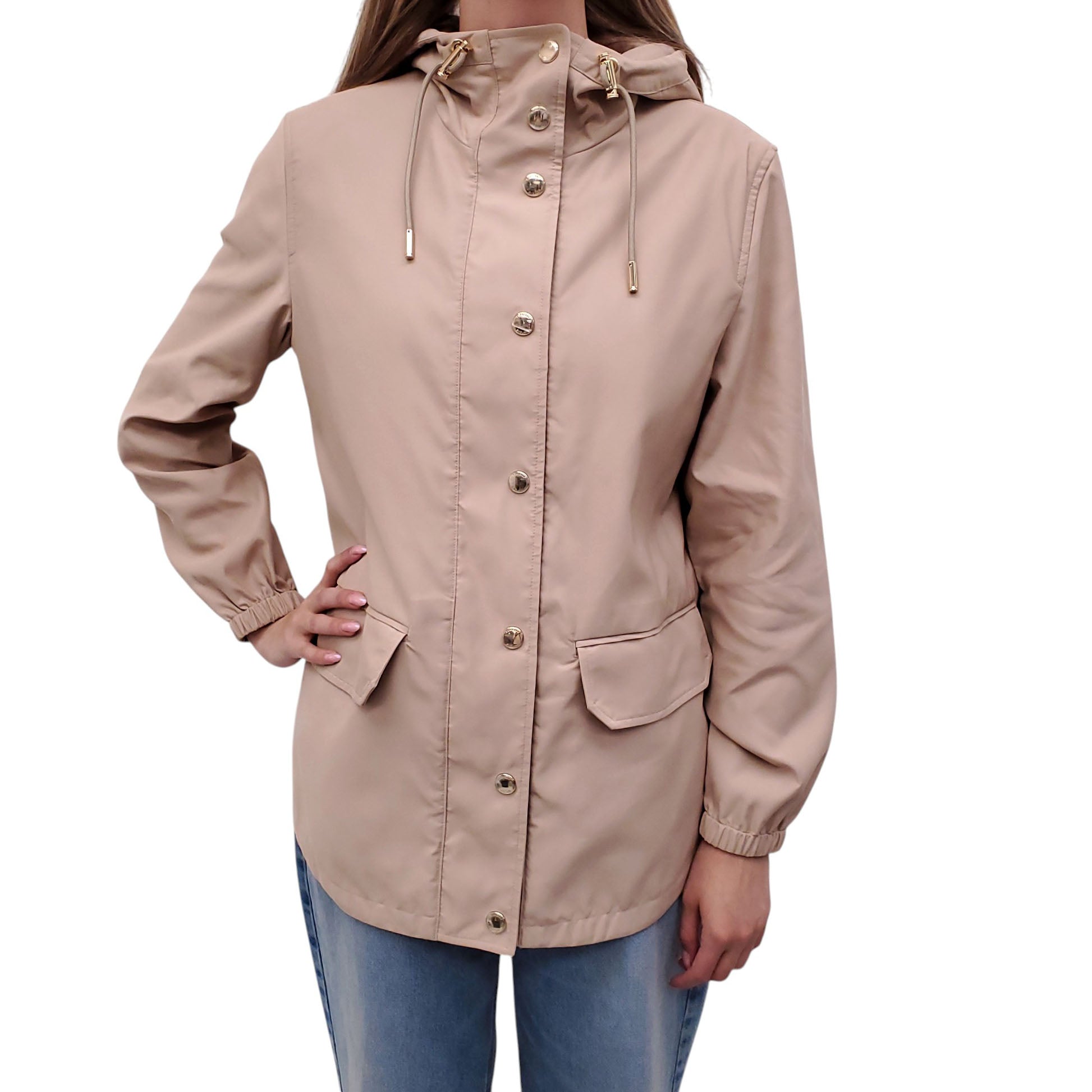 BURBERRY KHAKI LOGO RAIN JACKET - SIZE US 4