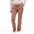 CHANEL TWO-TONED CAMEL JEANS WITH LEATHER DETAIL AND LOGO BUTTON - SIZE 40