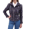 CHANEL COLLECTABLE NAVY TWEED SEQUIN JACKET WITH STAR BUTTONS - SIZE 38
