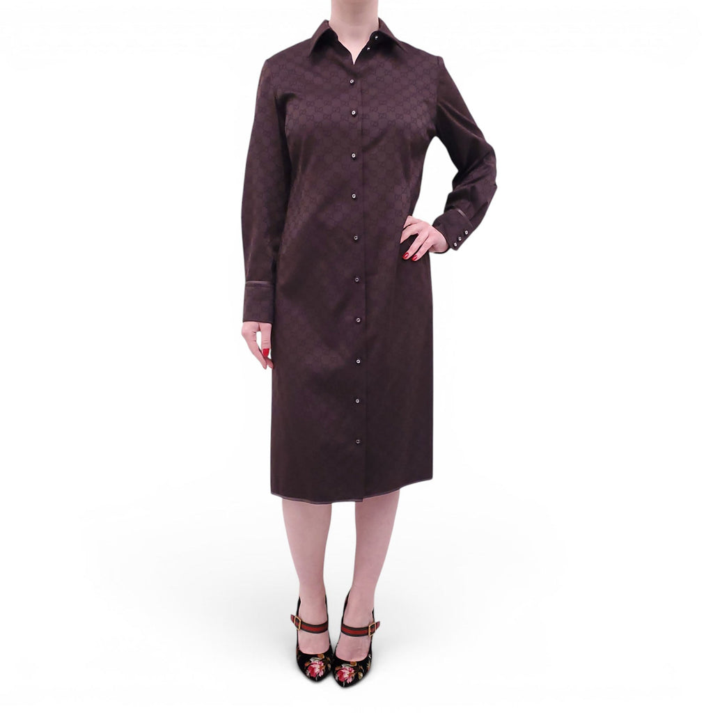 GUCCI BROWN GG LOGO SILK BLEND DRESS - SIZE 46