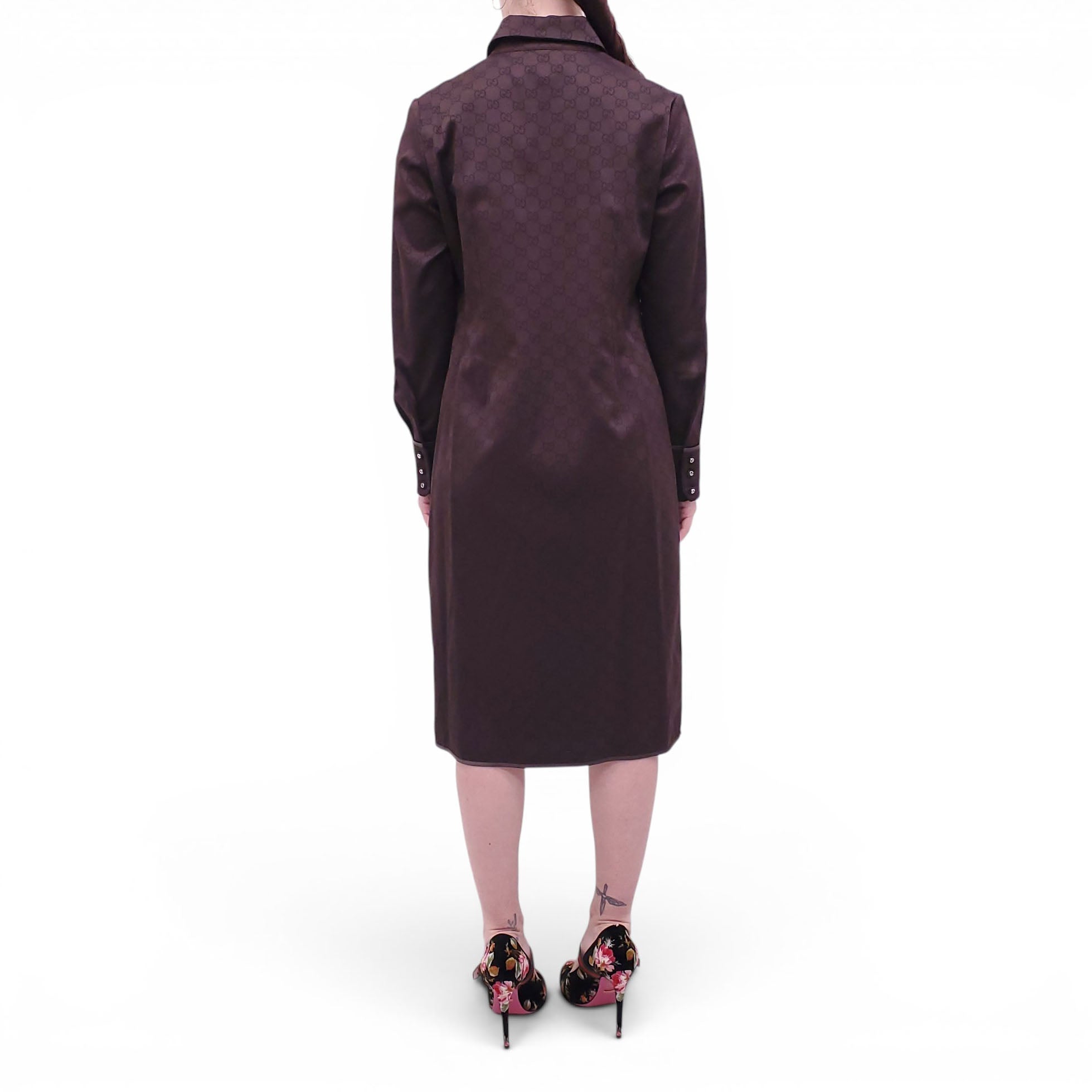 GUCCI BROWN GG LOGO SILK BLEND DRESS - SIZE 46