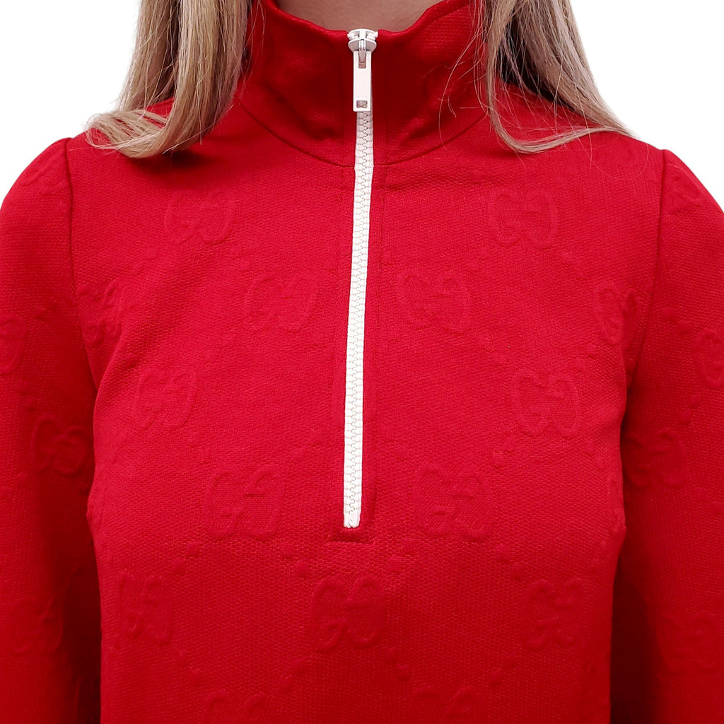 GUCCI RED MONOGRAM 3/4 ZIP SWEATER DRESS - SIZE XS