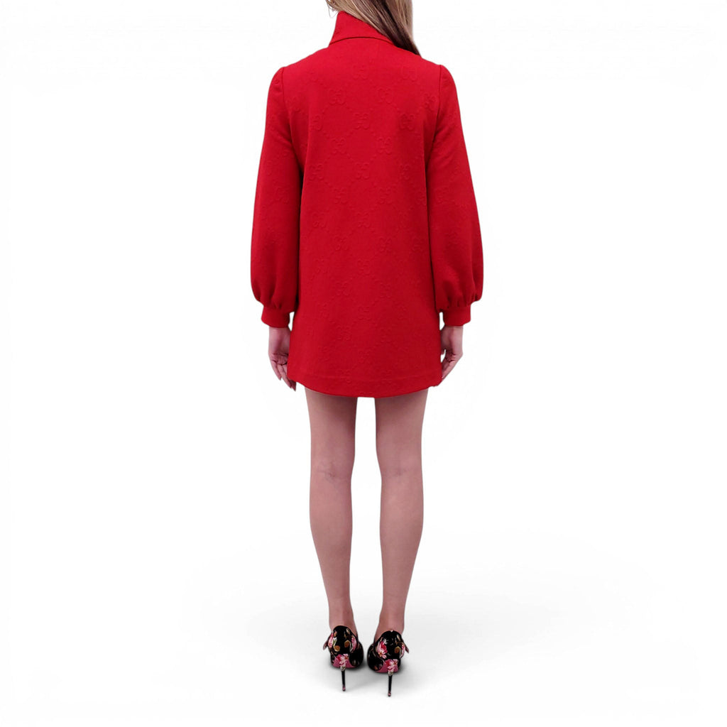 GUCCI RED MONOGRAM 3/4 ZIP SWEATER DRESS - SIZE XS