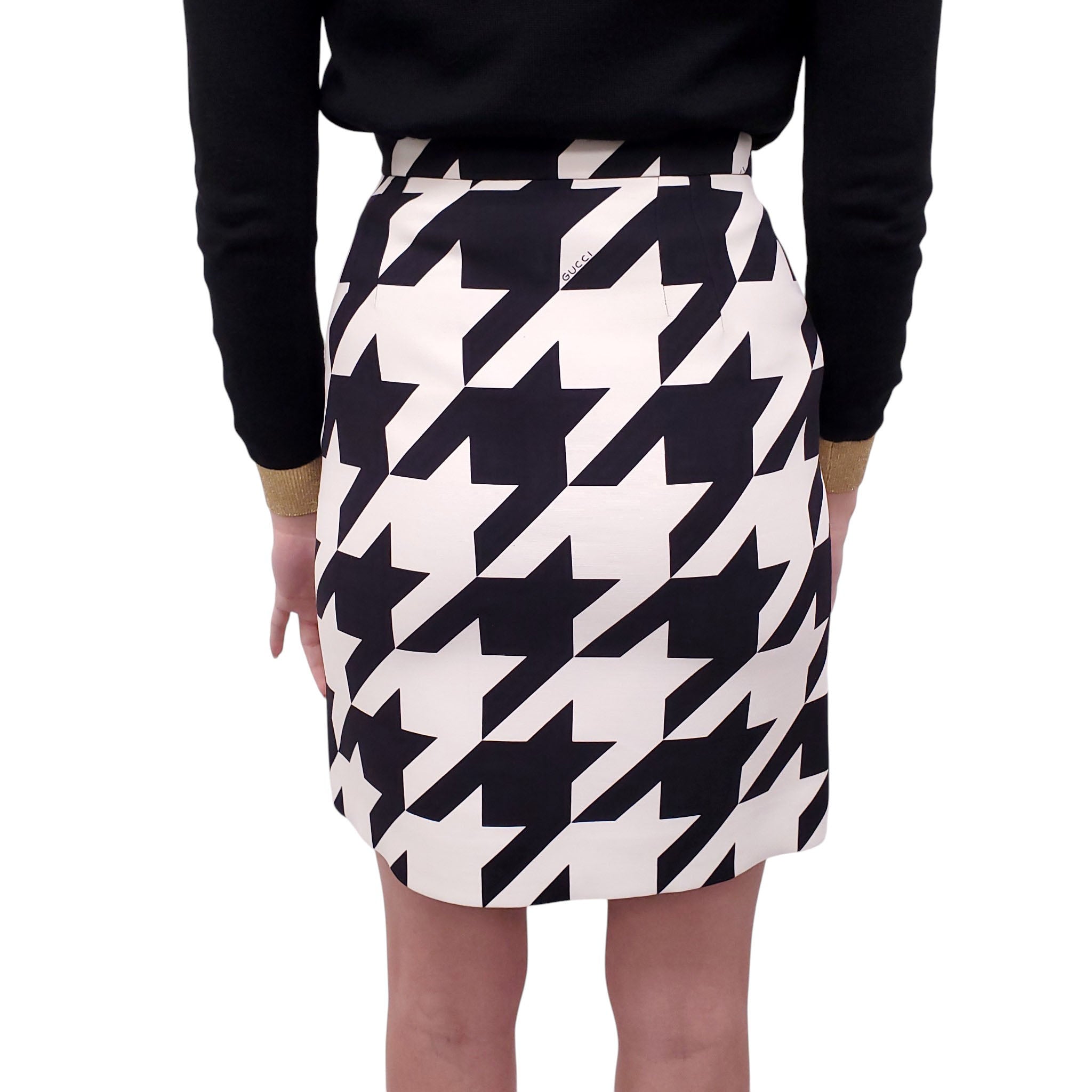 GUCCI HOUNDSTOOTH LOGO SILK AND WOOL BLEND SKIRT - SIZE 36