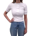 GUCCI WHITE RIBBED POPLIN T-SHIRT WITH LOGO - SIZE XS