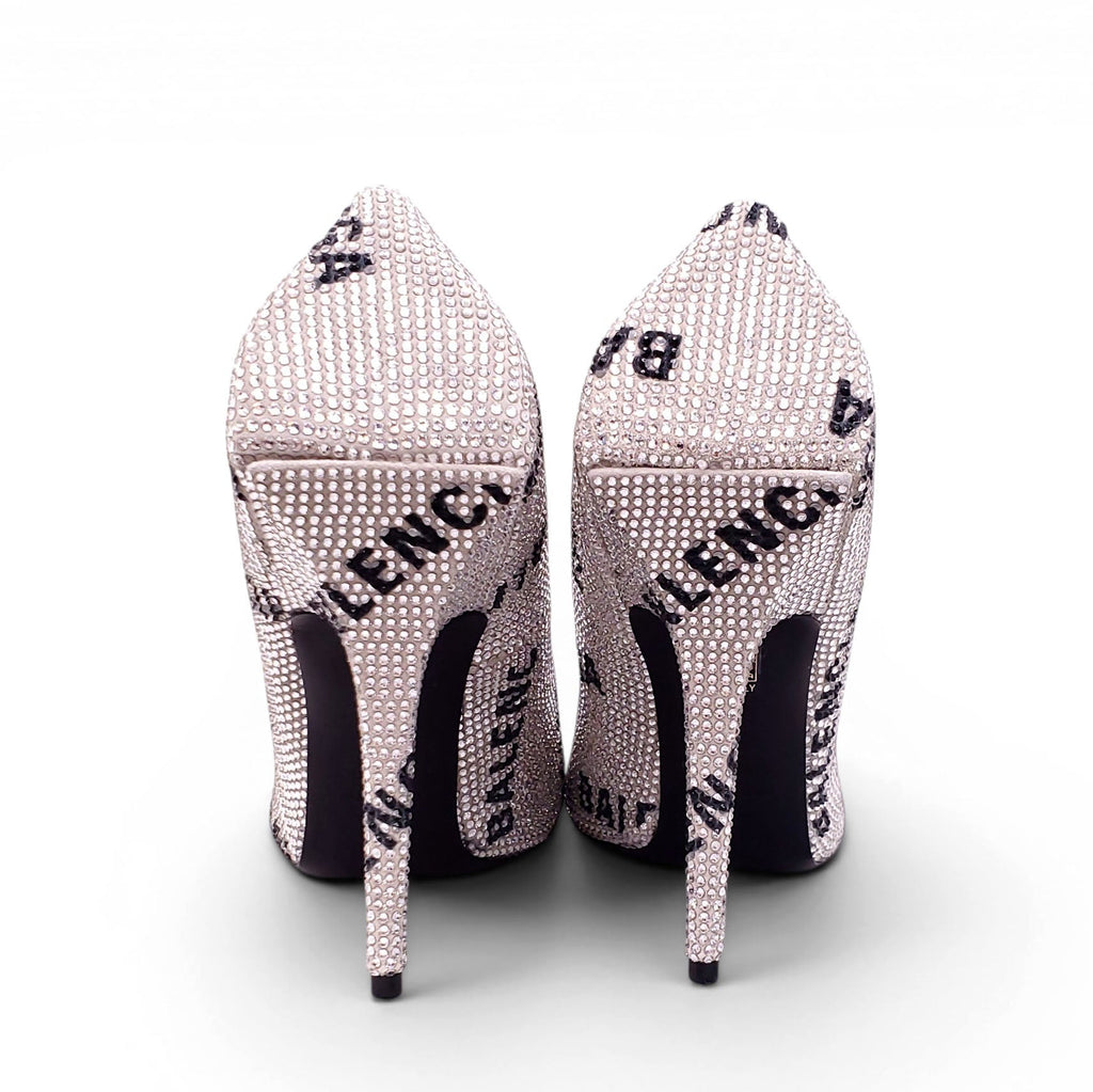 BALENCIAGA SILVER CRYSTAL LOGO KNIFE PUMPS - SIZE 41