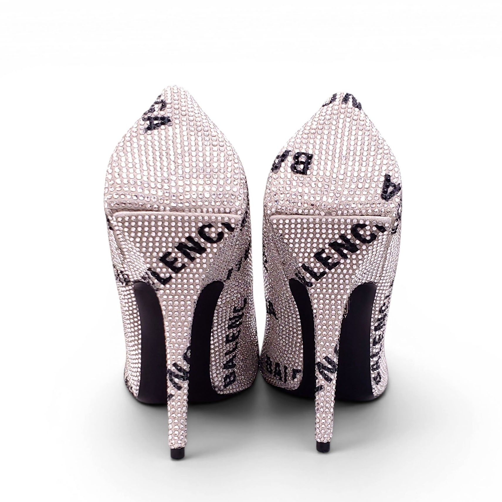 BALENCIAGA SILVER CRYSTAL LOGO KNIFE PUMPS - SIZE 41