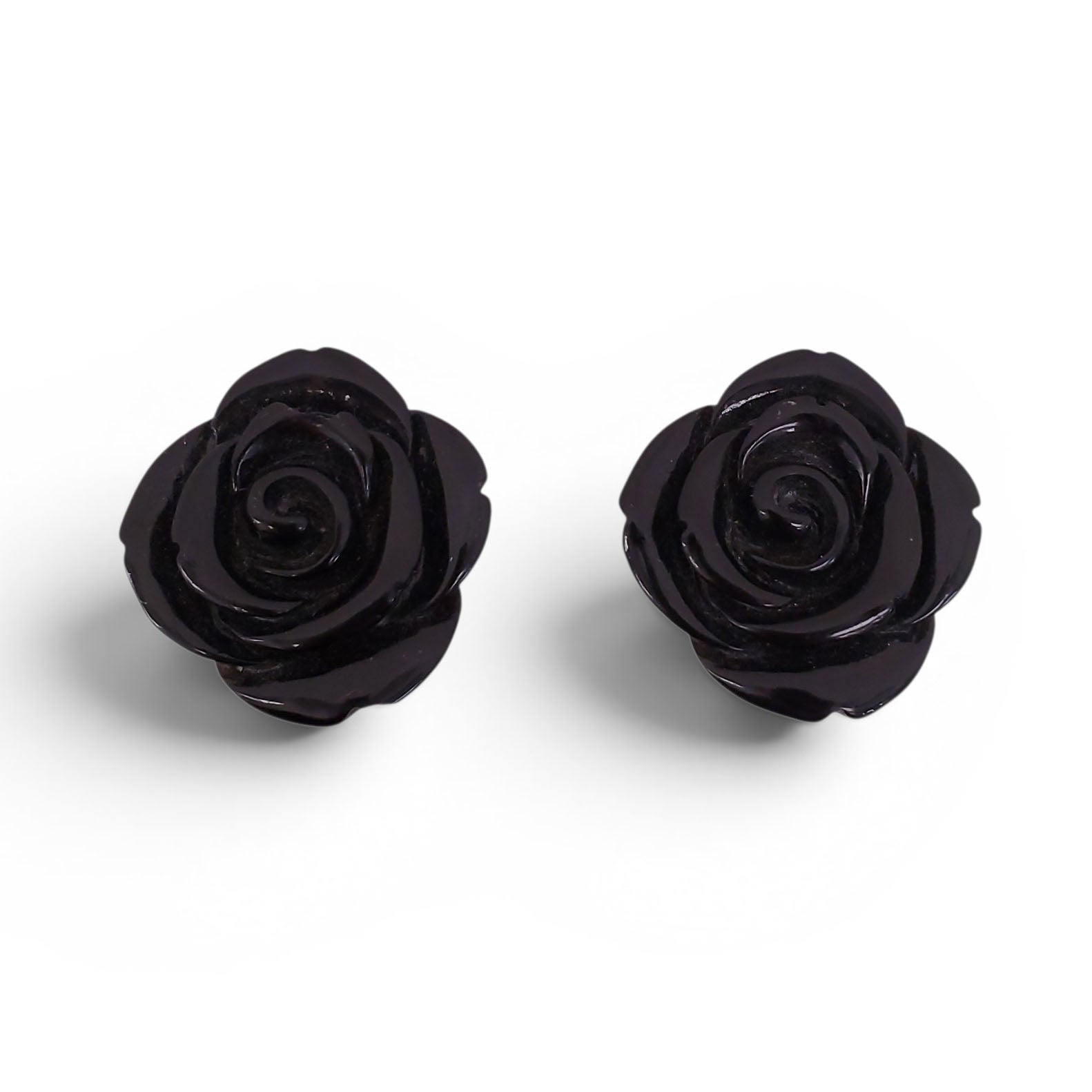 VINTAGE BLACK ROSETTE CLIP-ON EARRINGS