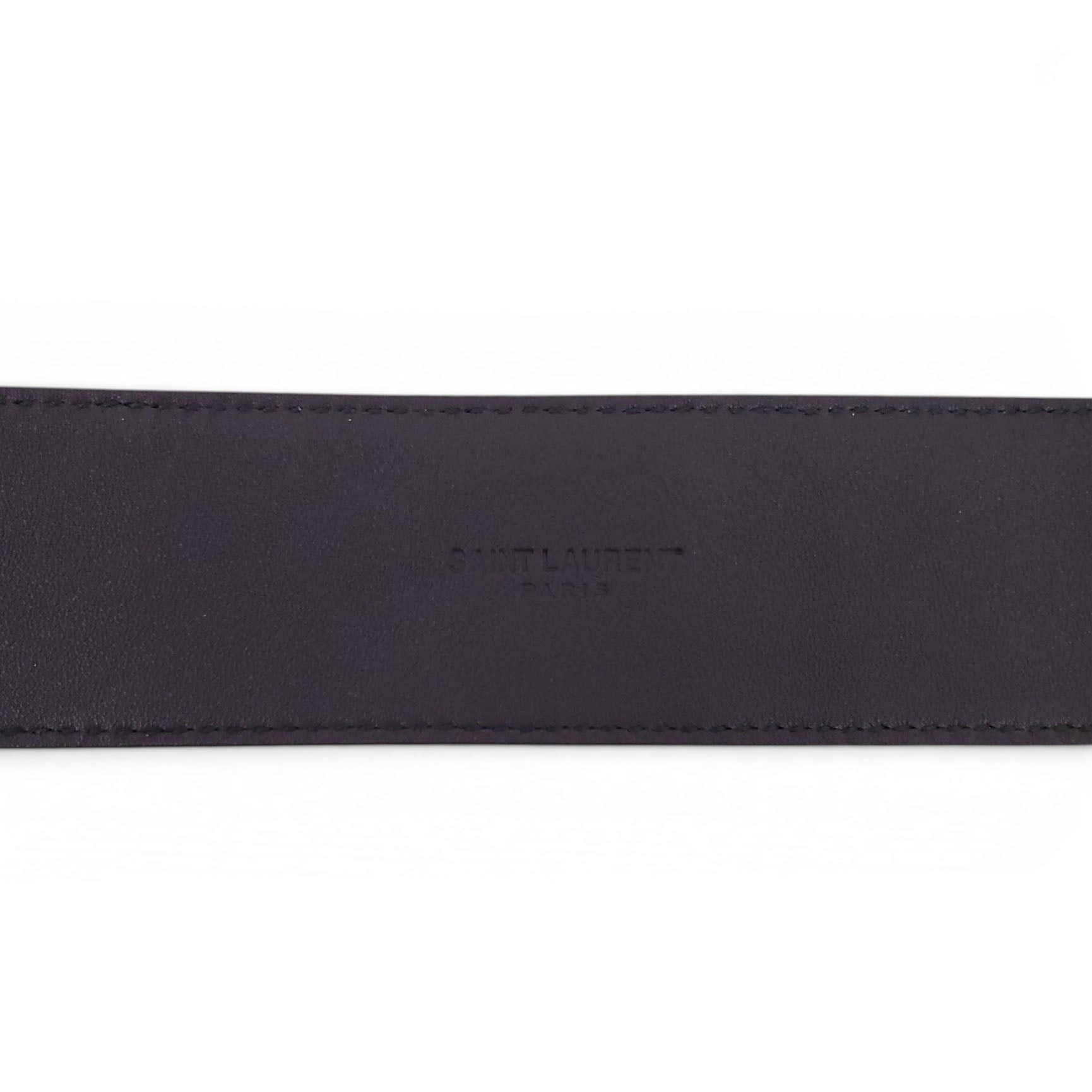 SAINT LAURENT BLACK AND BRONZE CROC EMBOSSED BELT - SIZE 75