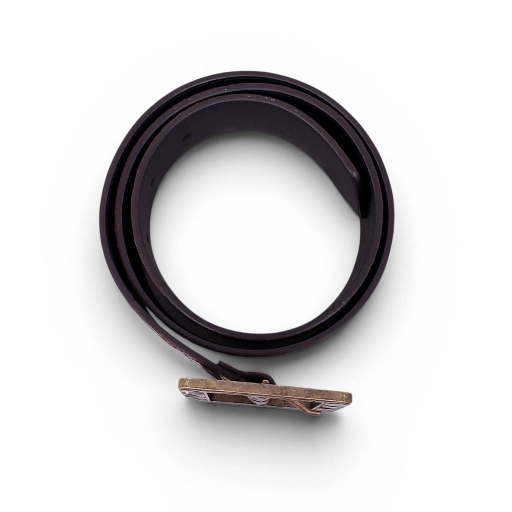 SAINT LAURENT BLACK AND BRONZE CROC EMBOSSED BELT - SIZE 75