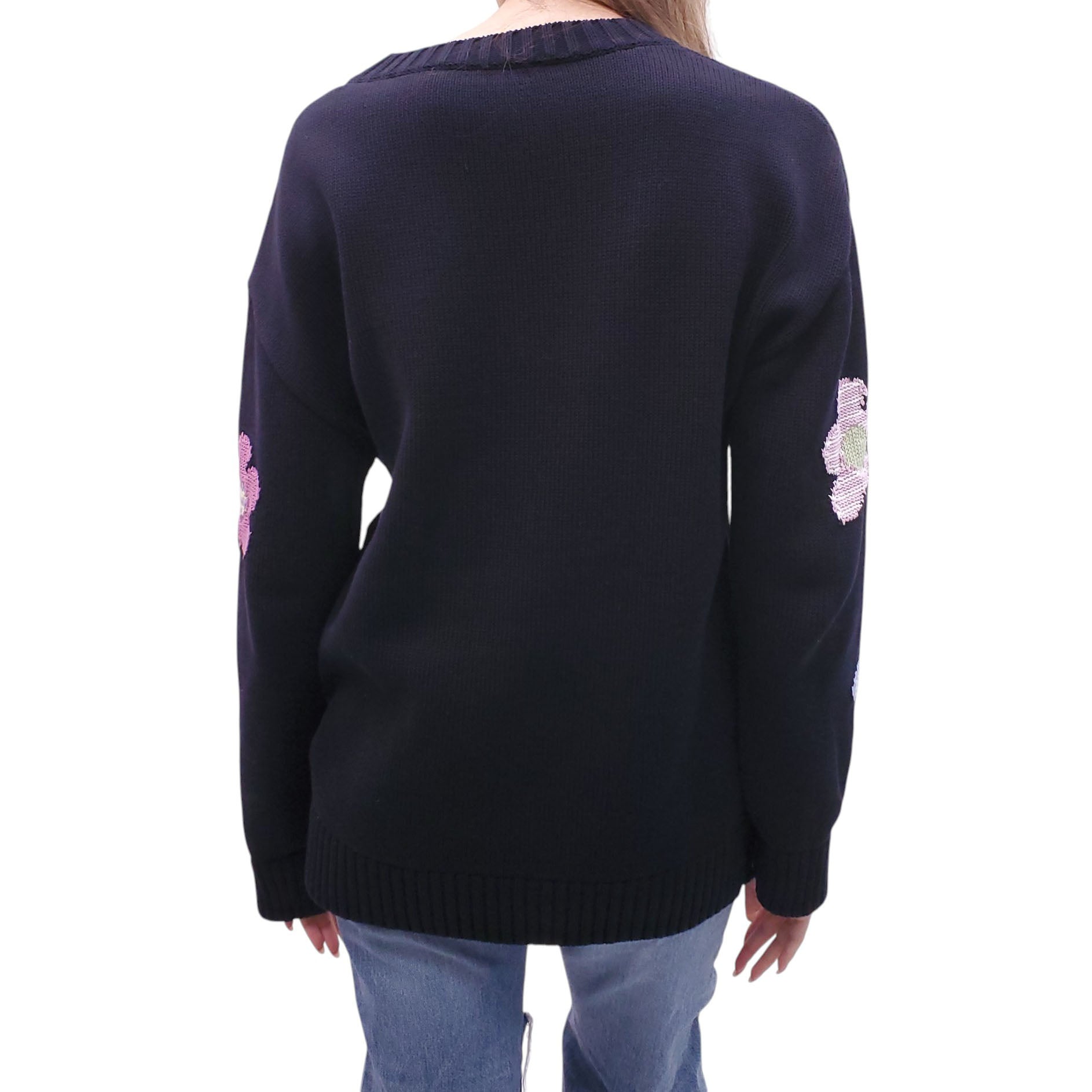 SONIA RYKIEL BLACK FLORAL KNIT SWEATER - SIZE M