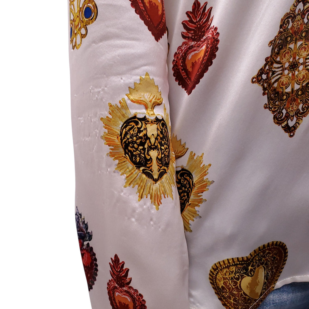 L’AGENCE WHITE SILK HEART EMBLEM BLOUSE - SIZE S