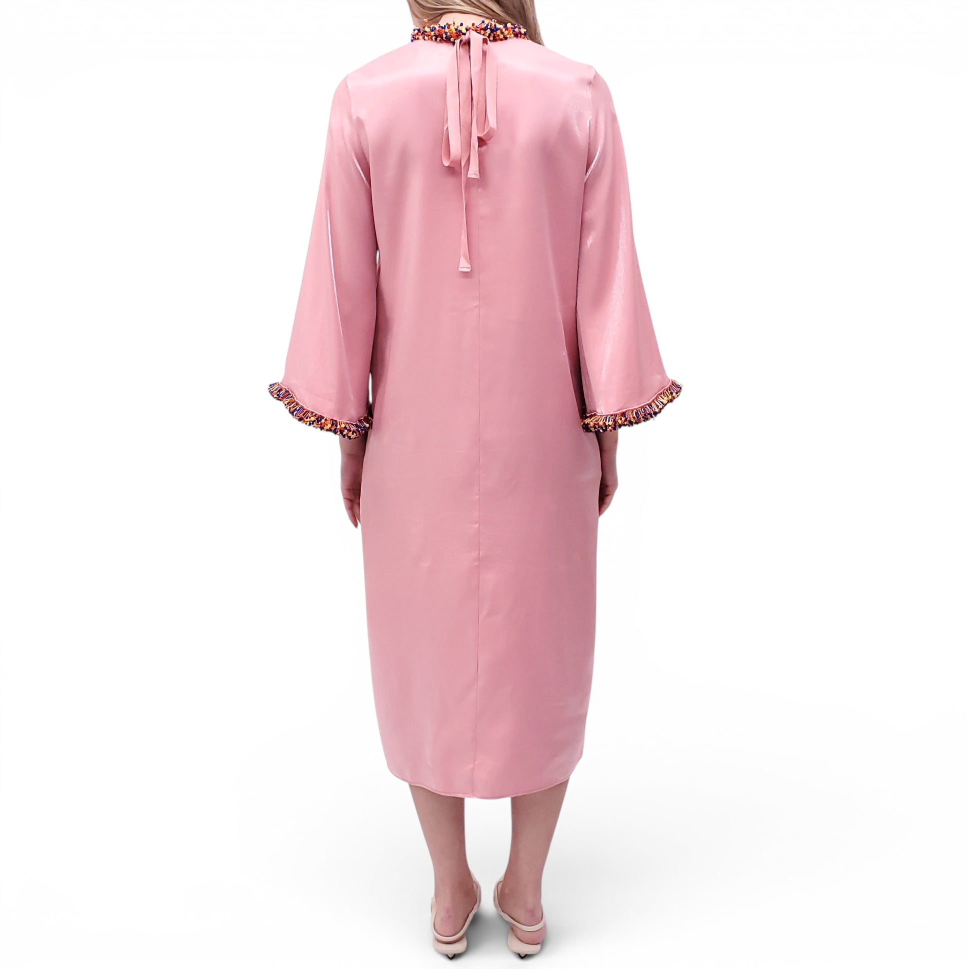 ALÉMAIS PINK DRESS WITH MULTICOLOURED BEADED DETAILS - SIZE 4