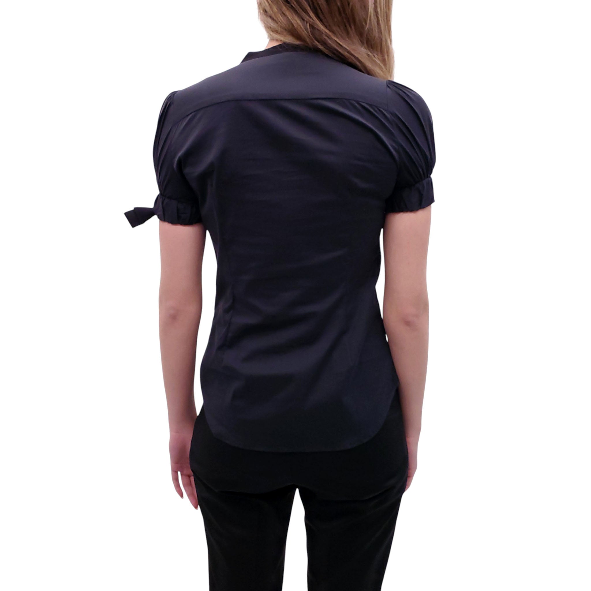 RED VALENTINO BLACK BLOUSE WITH TIE DETAILS AND PUFF SLEEVES - SIZE 40
