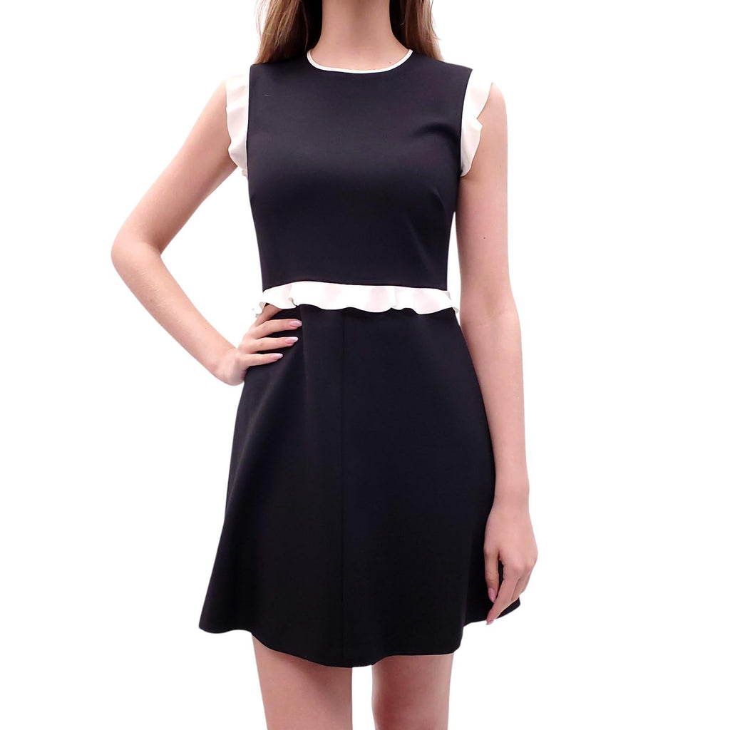 RED VALENTINO BLACK DRESS WITH WHITE RUFFLE DETAIL - SIZE 40