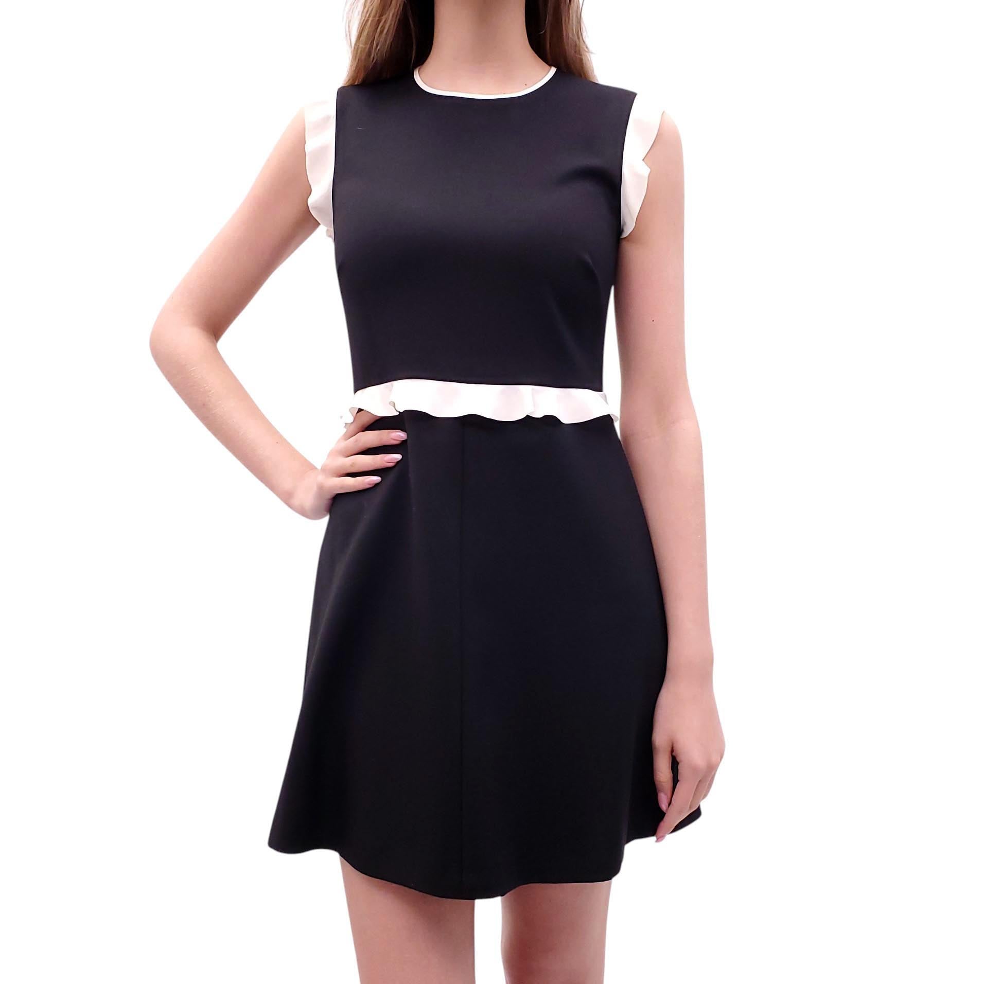RED VALENTINO BLACK DRESS WITH WHITE RUFFLE DETAIL - SIZE 40