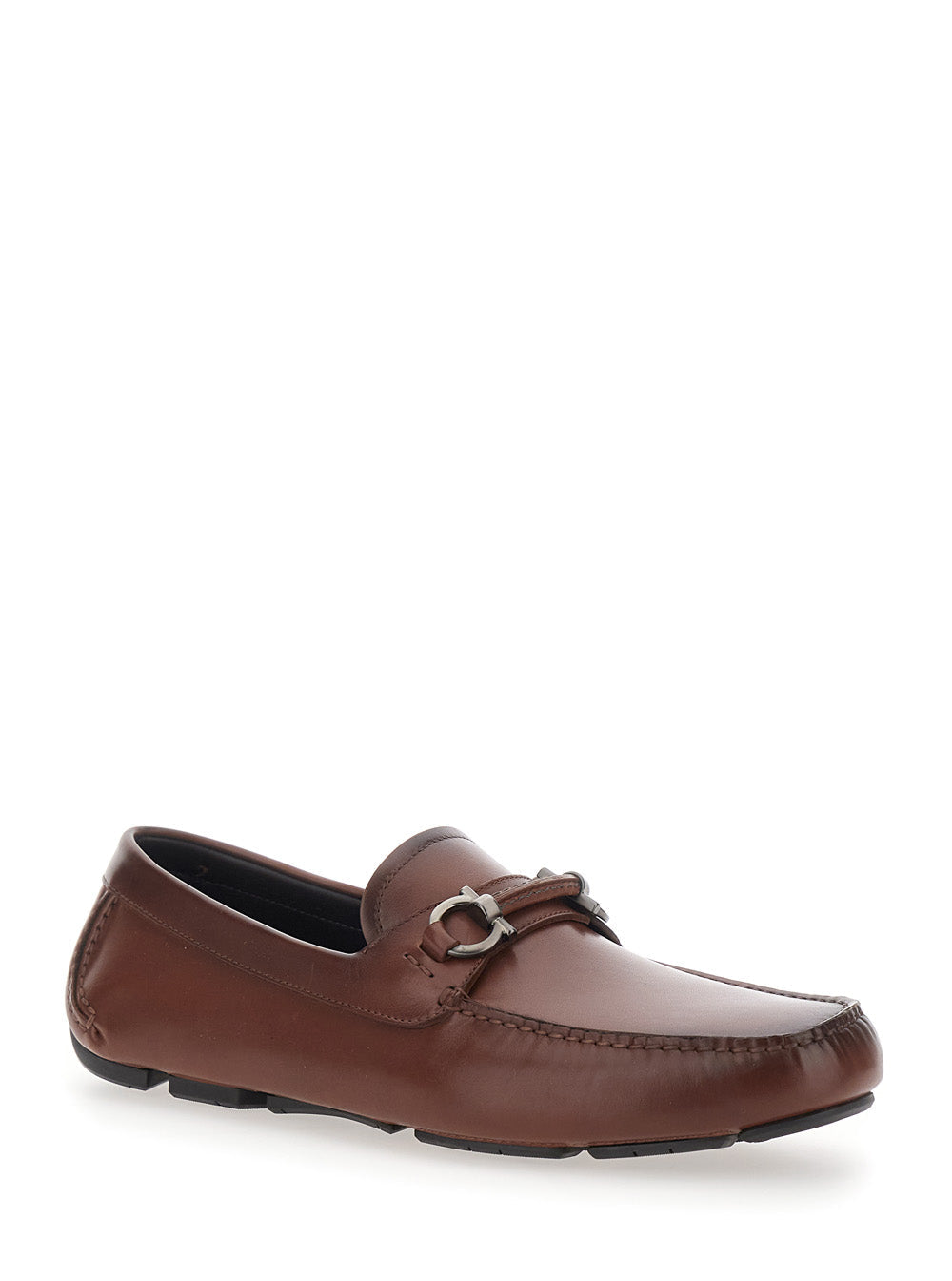 Ferragamo Men 'Sunsay' Brown Loafers With Gancini Plaque On The Front In Leather For Men