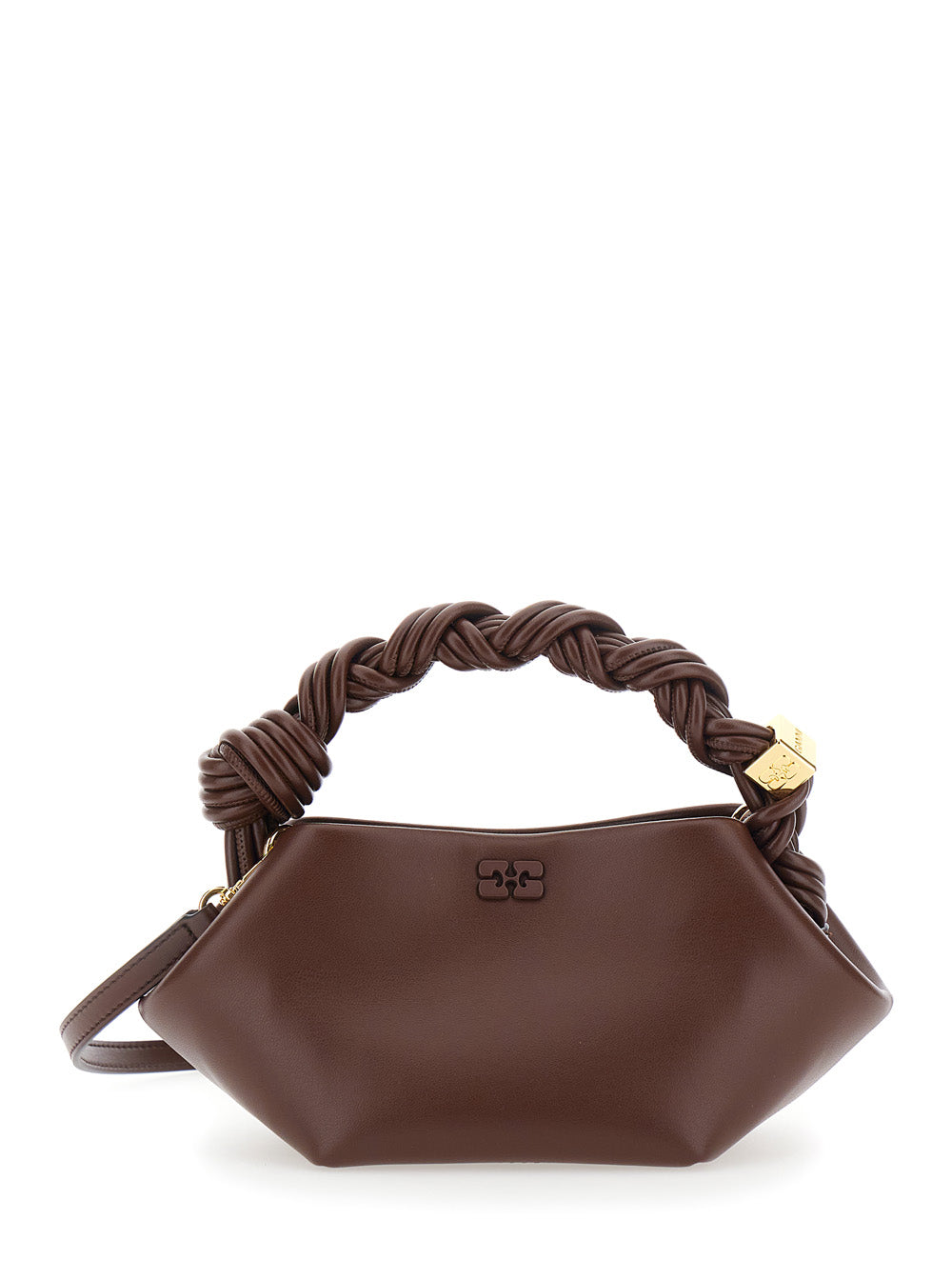 Ganni Women 'Bou' Brown Mini Bag With Removable Shoulder Strap And Woven Handle In Leather Blend For Women