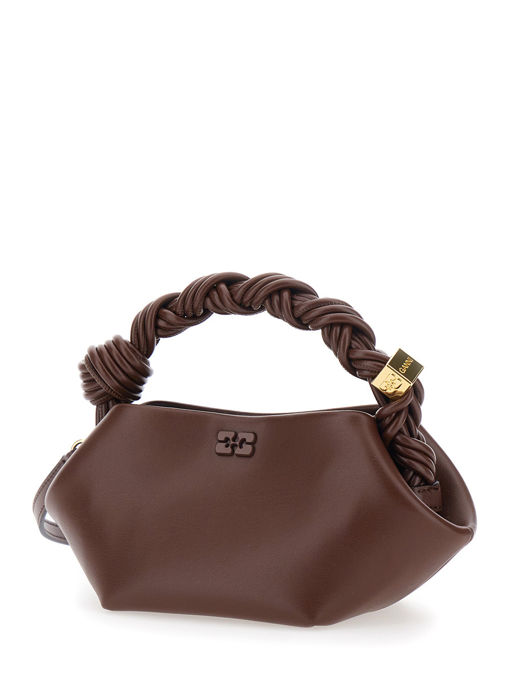 Ganni Women 'Bou' Brown Mini Bag With Removable Shoulder Strap And Woven Handle In Leather Blend For Women