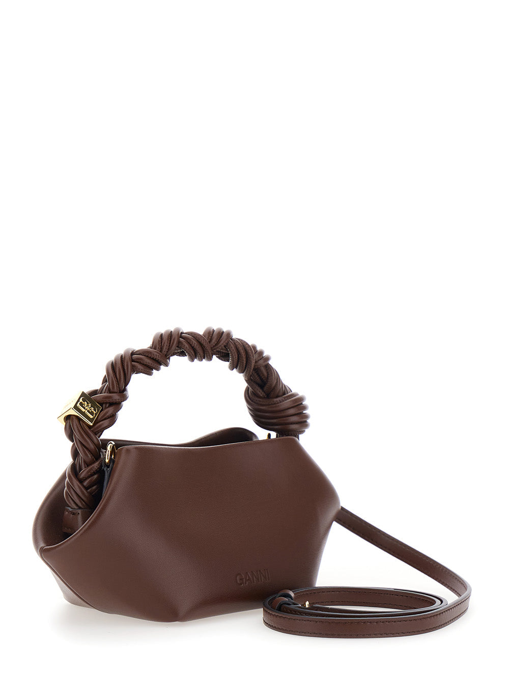 Ganni Women 'Bou' Brown Mini Bag With Removable Shoulder Strap And Woven Handle In Leather Blend For Women
