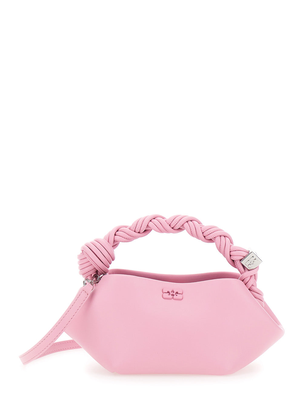 Ganni Women 'Bou' Pink Mini Handbag With Butterfly Plaque On The Front And Adjustable And Removable Strap In Leather Blend For Women