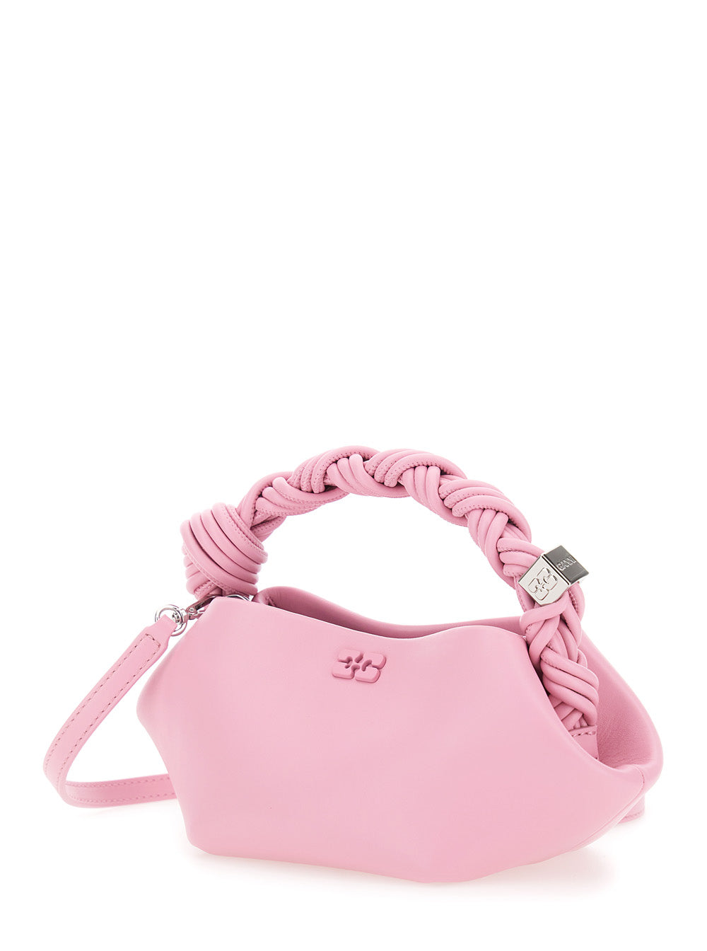 Ganni Women 'Bou' Pink Mini Handbag With Butterfly Plaque On The Front And Adjustable And Removable Strap In Leather Blend For Women