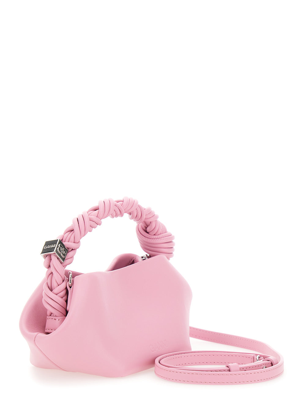 Ganni Women 'Bou' Pink Mini Handbag With Butterfly Plaque On The Front And Adjustable And Removable Strap In Leather Blend For Women