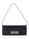 Victoria Beckham Women 'Dorian East-West' Black Shoulder Bag With Plaque Closure On The Front And Crocodile-Embossed Effect In Leather For Women