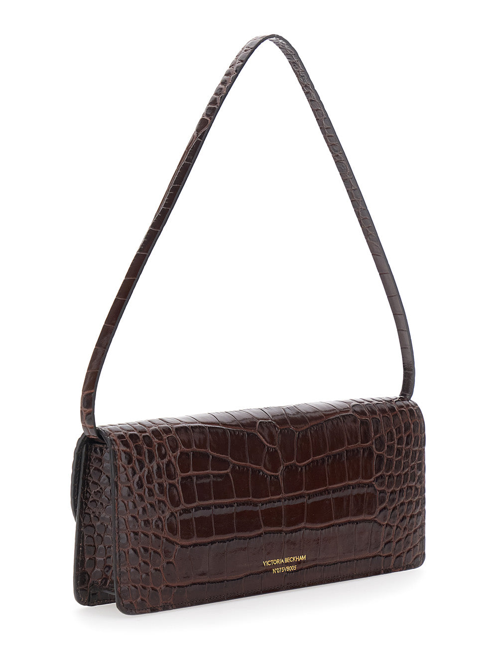 Victoria Beckham Women 'Dorian East-West' Brown Shoulder Bag With Plaque Closure On The Front And Crocodile-Embossed Effect In Leather For Women