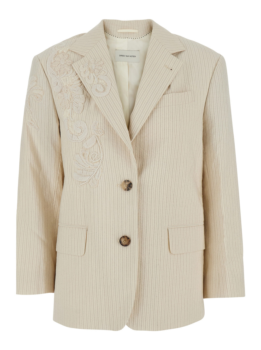 Dries Van Noten Women 'Birdy' Beige Jackets With Applied Embroidery And Striped Motif In Fabric Women