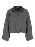 Brunello Cucinelli Women Gray Jacket With Mock Neck And Dropped Shoulders In Wool For Women