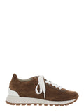 Brunello Cucinelli Women Brown Low Top Sneakers With Perforated Round Toe And Rubber Sole In Suede For Women