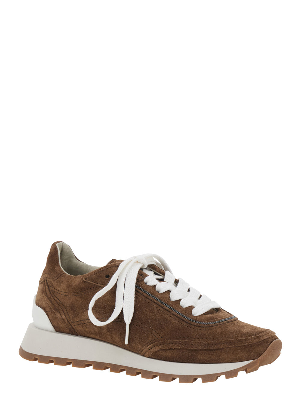 Brunello Cucinelli Women Brown Low Top Sneakers With Perforated Round Toe And Rubber Sole In Suede For Women