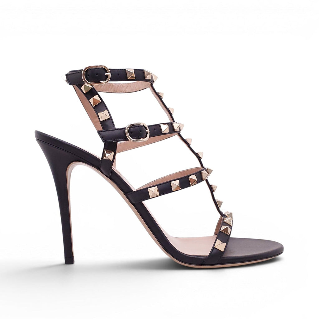 VALENTINO BLACK STRAPPY ROCKSTUD HEELS - SIZE 39.5