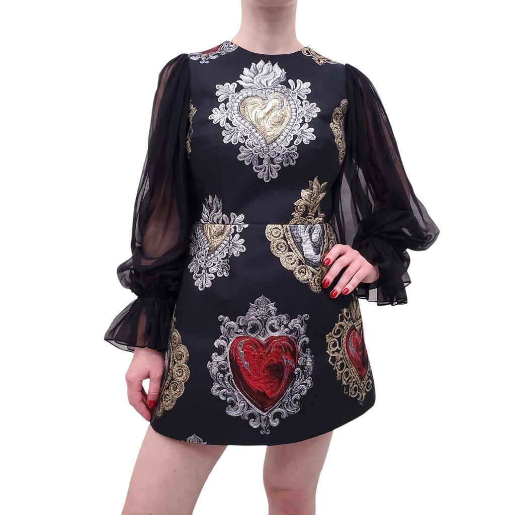 DOLCE & GABBANA SACRED HEARTS MINI DRESS - SIZE 40