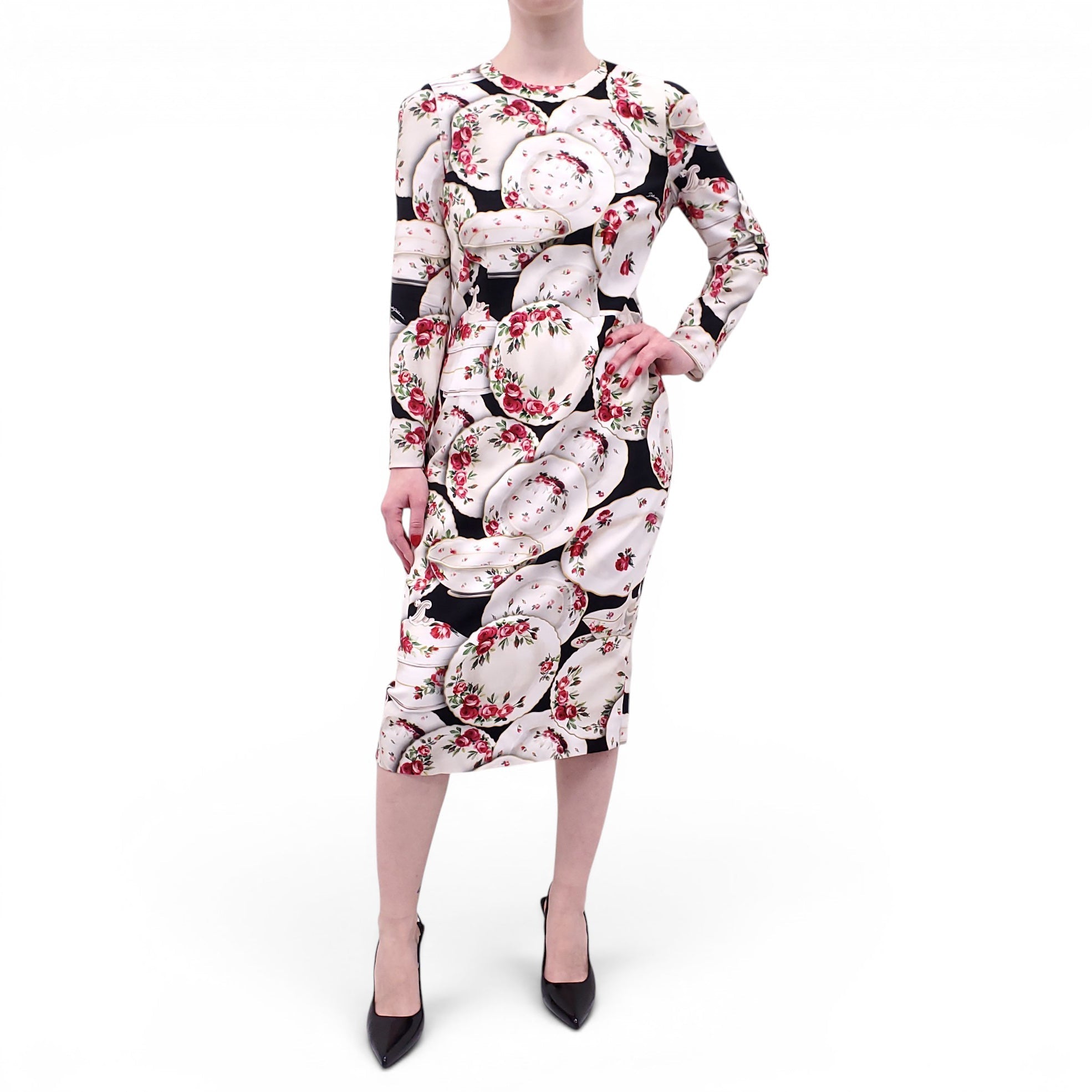 DOLCE & GABBANA CHINA TABLEWEAR PATTERNED DRESS - SIZE 46