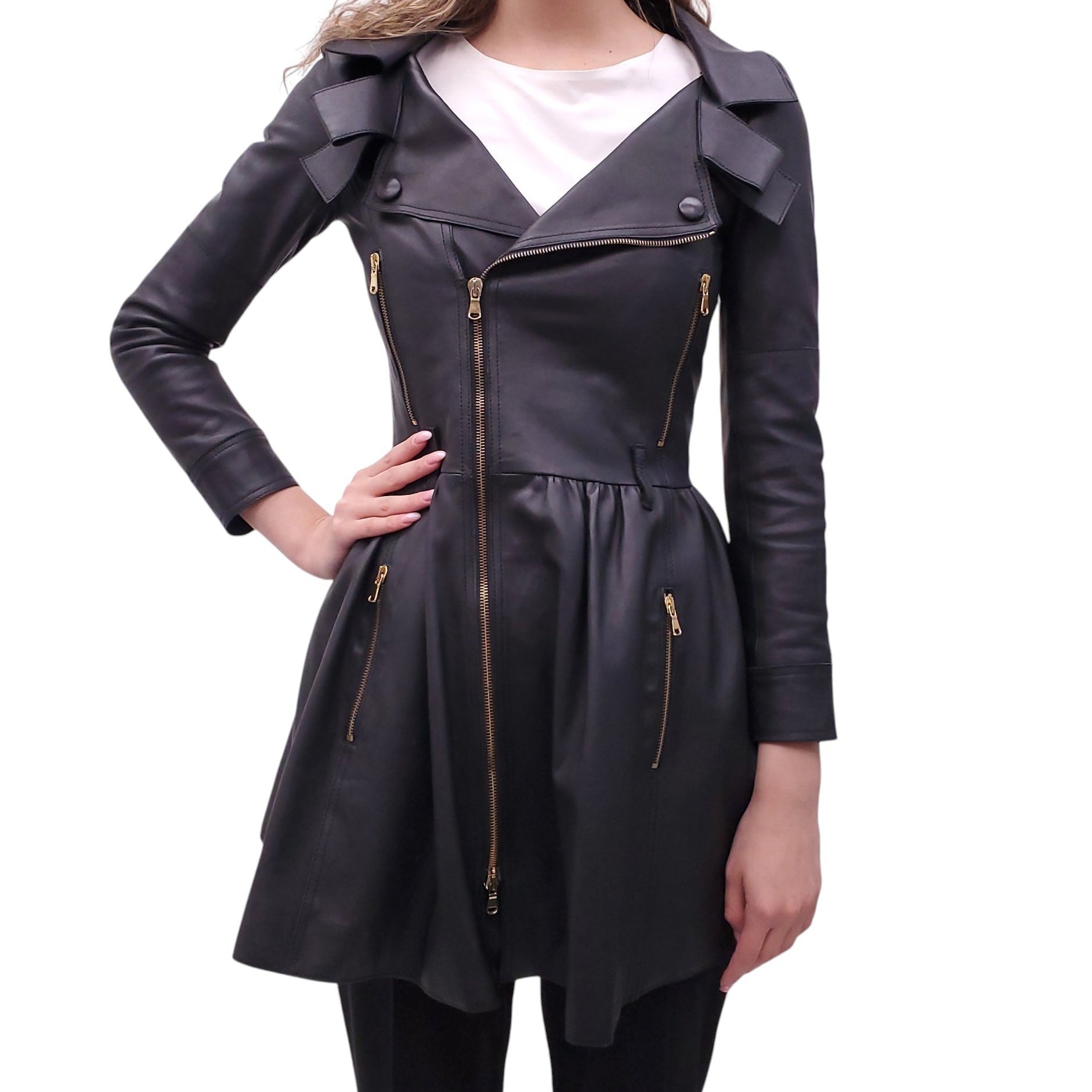 RED VALENTINO BLACK PLEATED LEATHER JACKET - SIZE 38