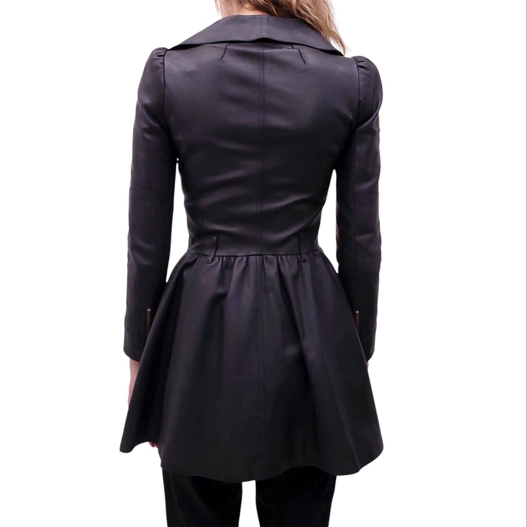 RED VALENTINO BLACK PLEATED LEATHER JACKET - SIZE 38