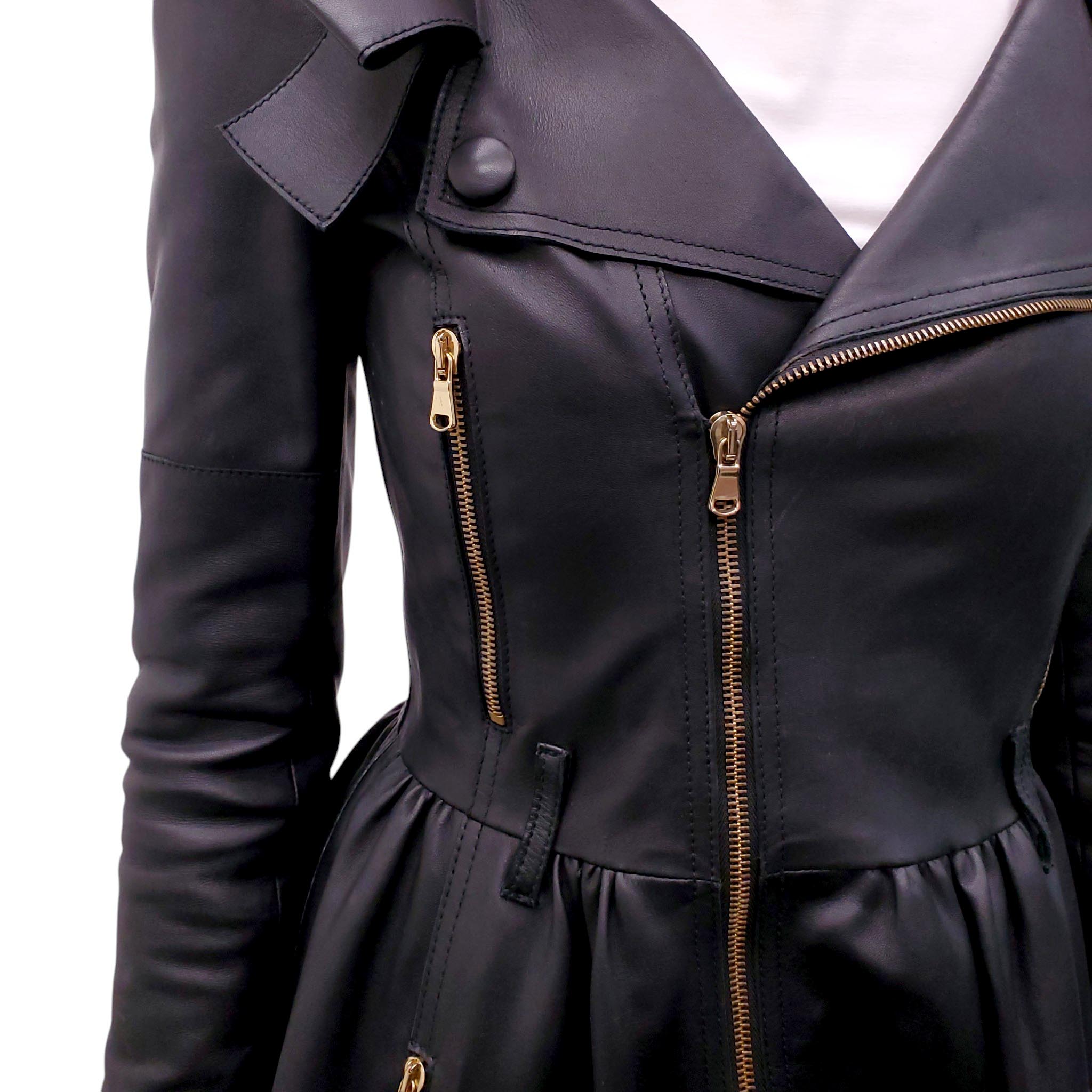 RED VALENTINO BLACK PLEATED LEATHER JACKET - SIZE 38