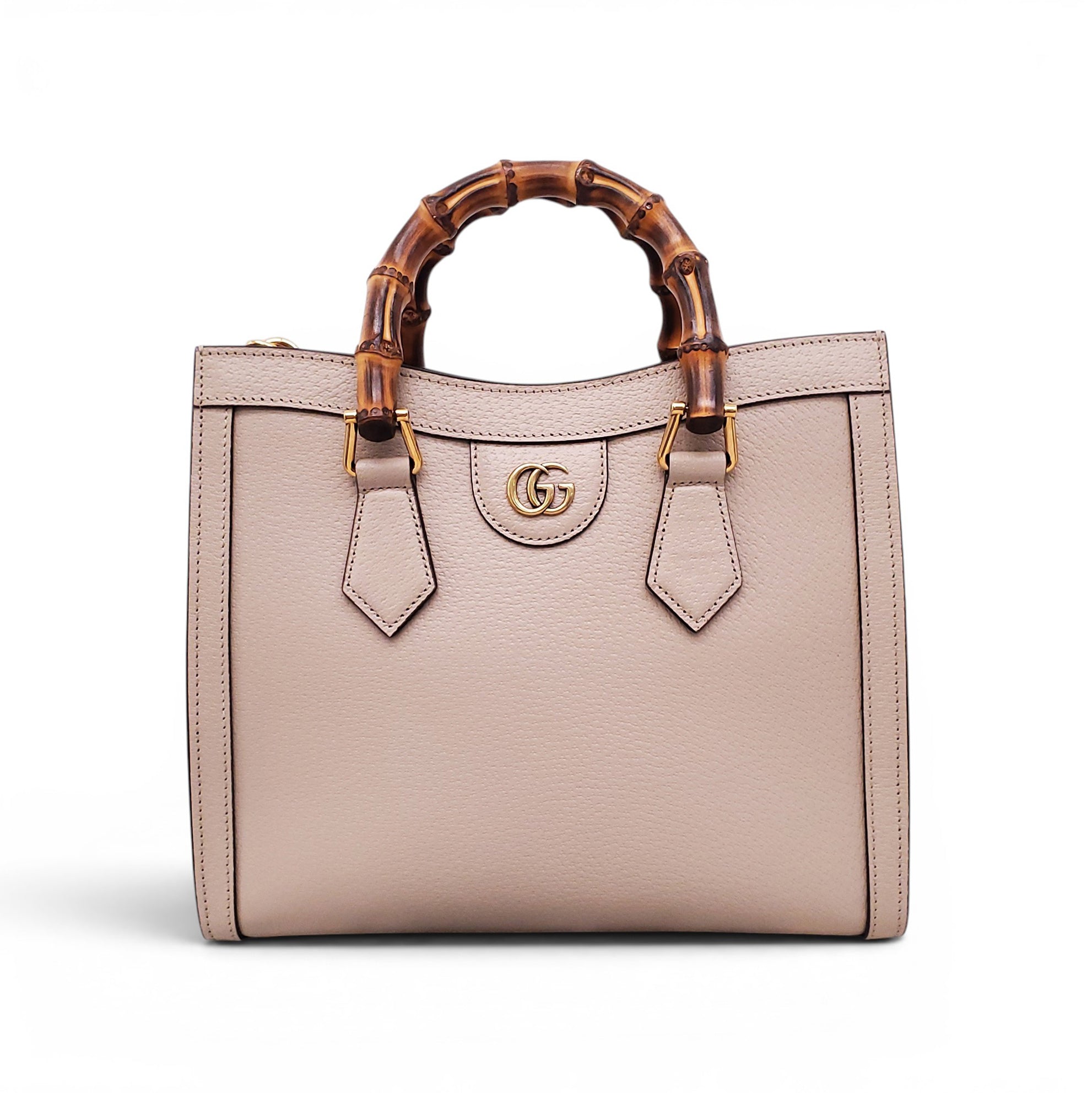 GUCCI TAUPE MEDIUM DIANA TOTE BAG WITH BAMBOO TOP HANDLE