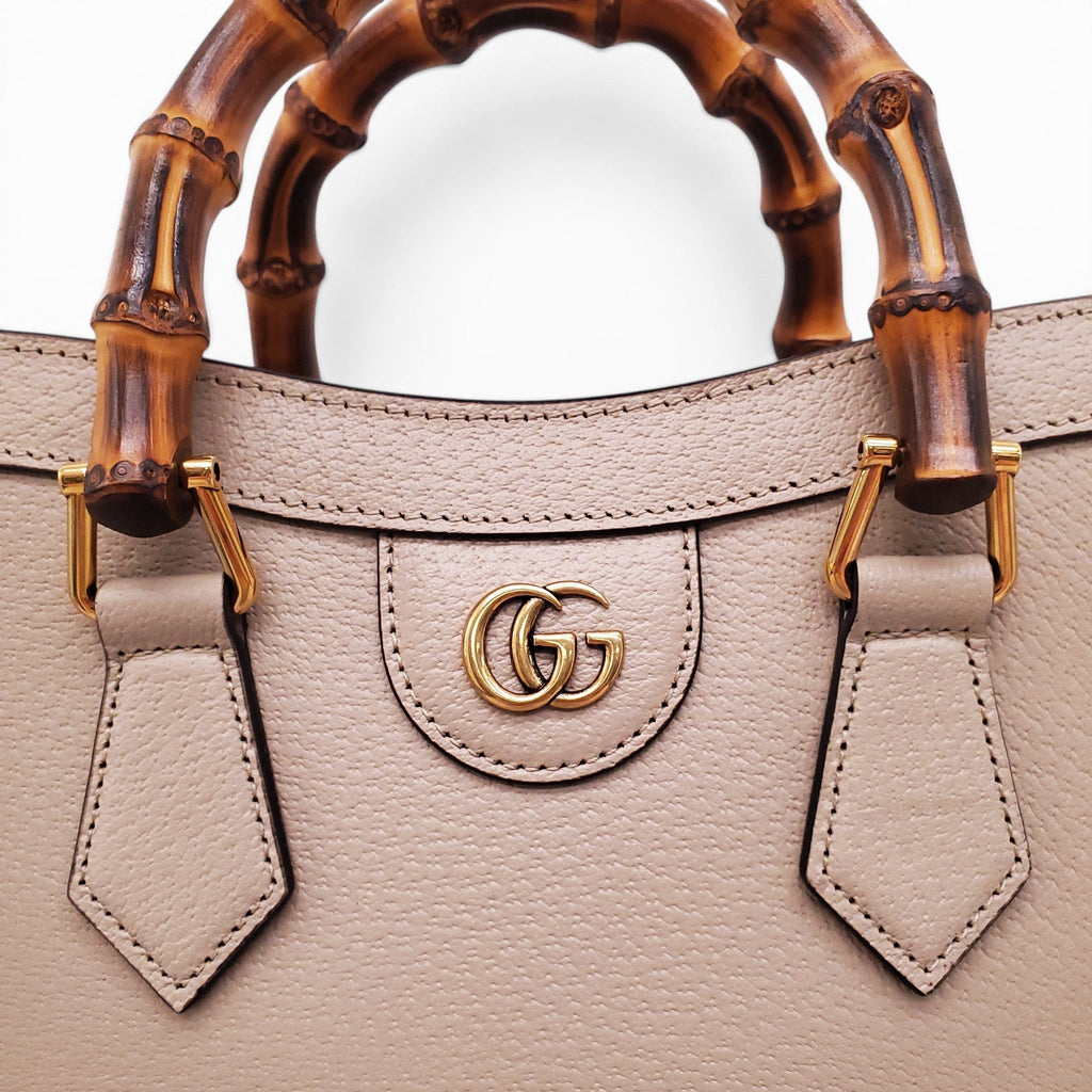 GUCCI TAUPE MEDIUM DIANA TOTE BAG WITH BAMBOO TOP HANDLE