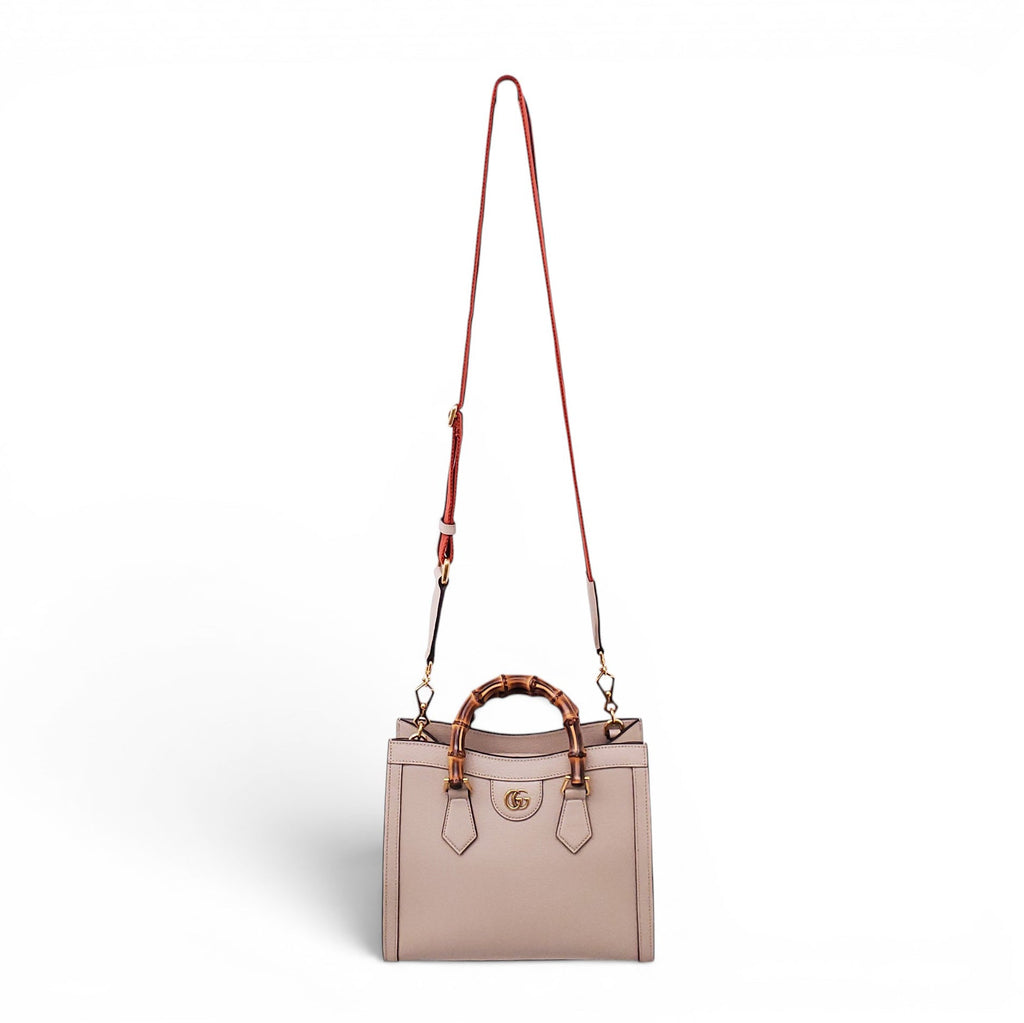 GUCCI TAUPE MEDIUM DIANA TOTE BAG WITH BAMBOO TOP HANDLE