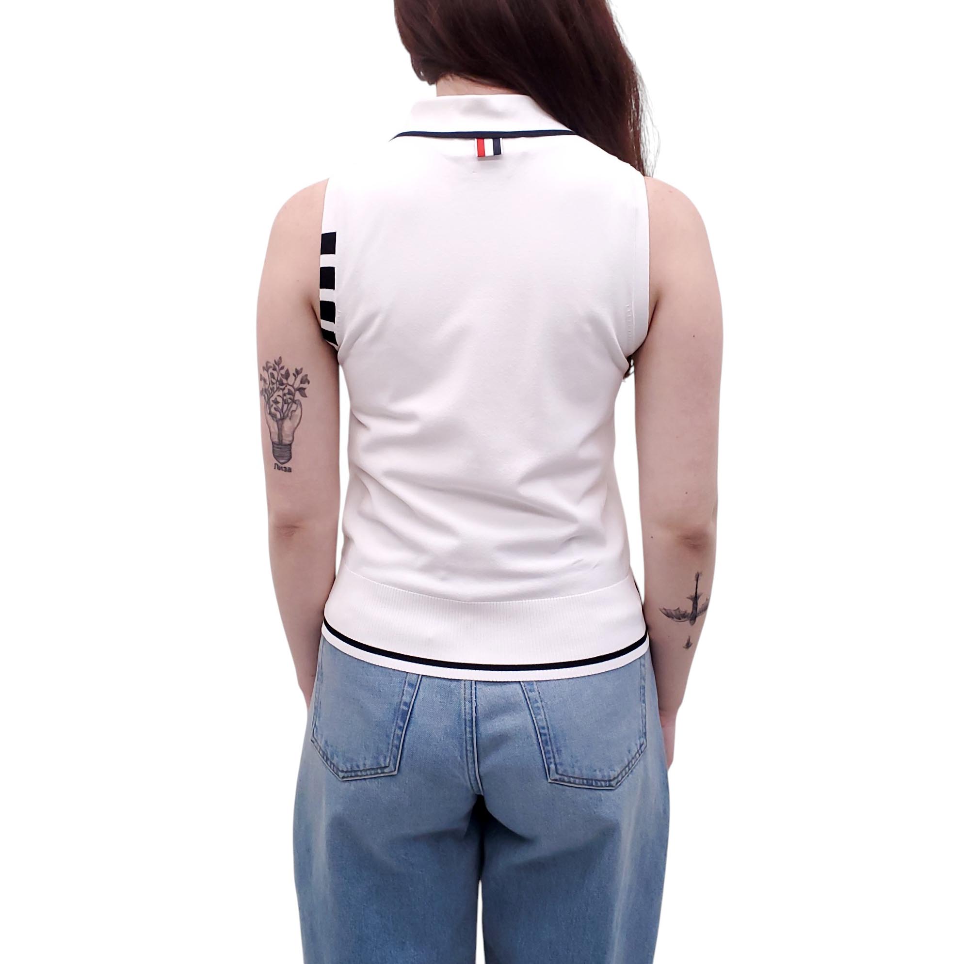 THOM BROWNE WHITE SLEEVELESS POLO TOP - SIZE 40