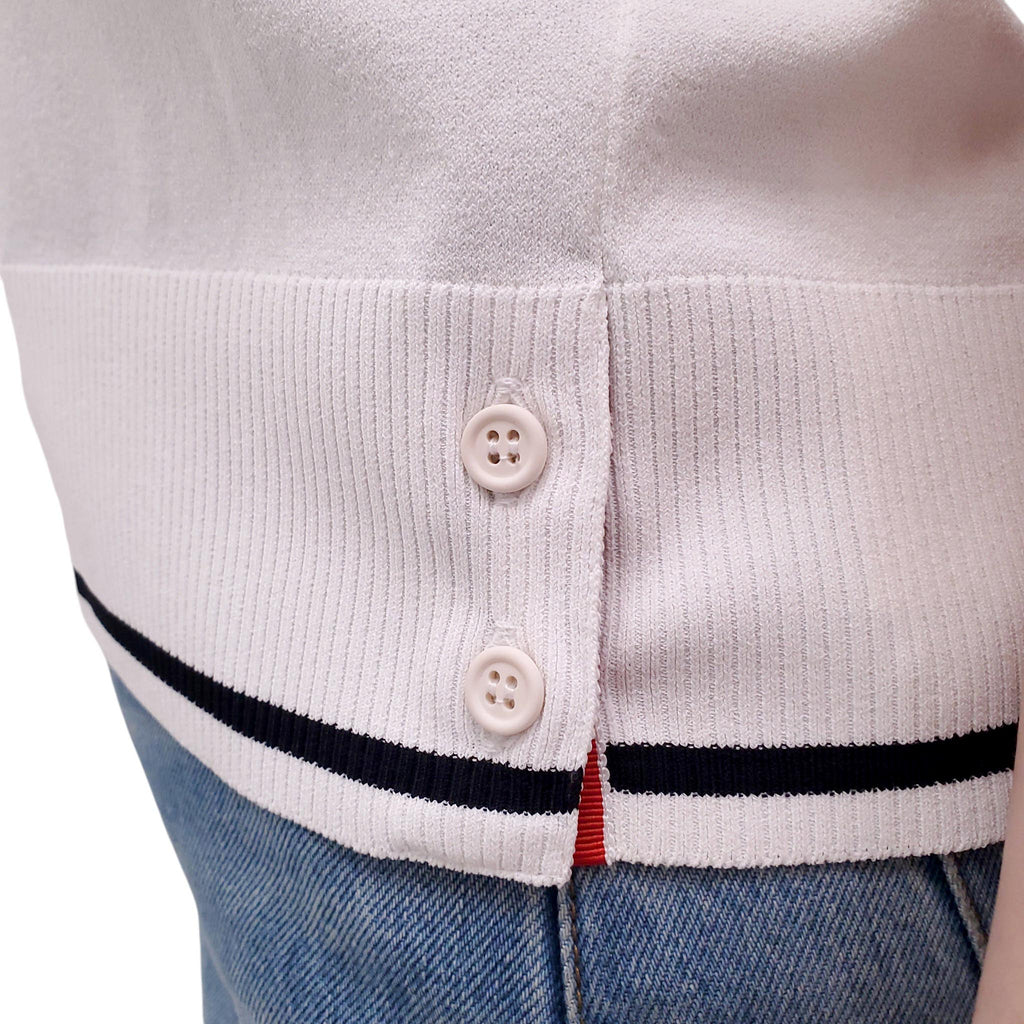 THOM BROWNE WHITE SLEEVELESS POLO TOP - SIZE 40