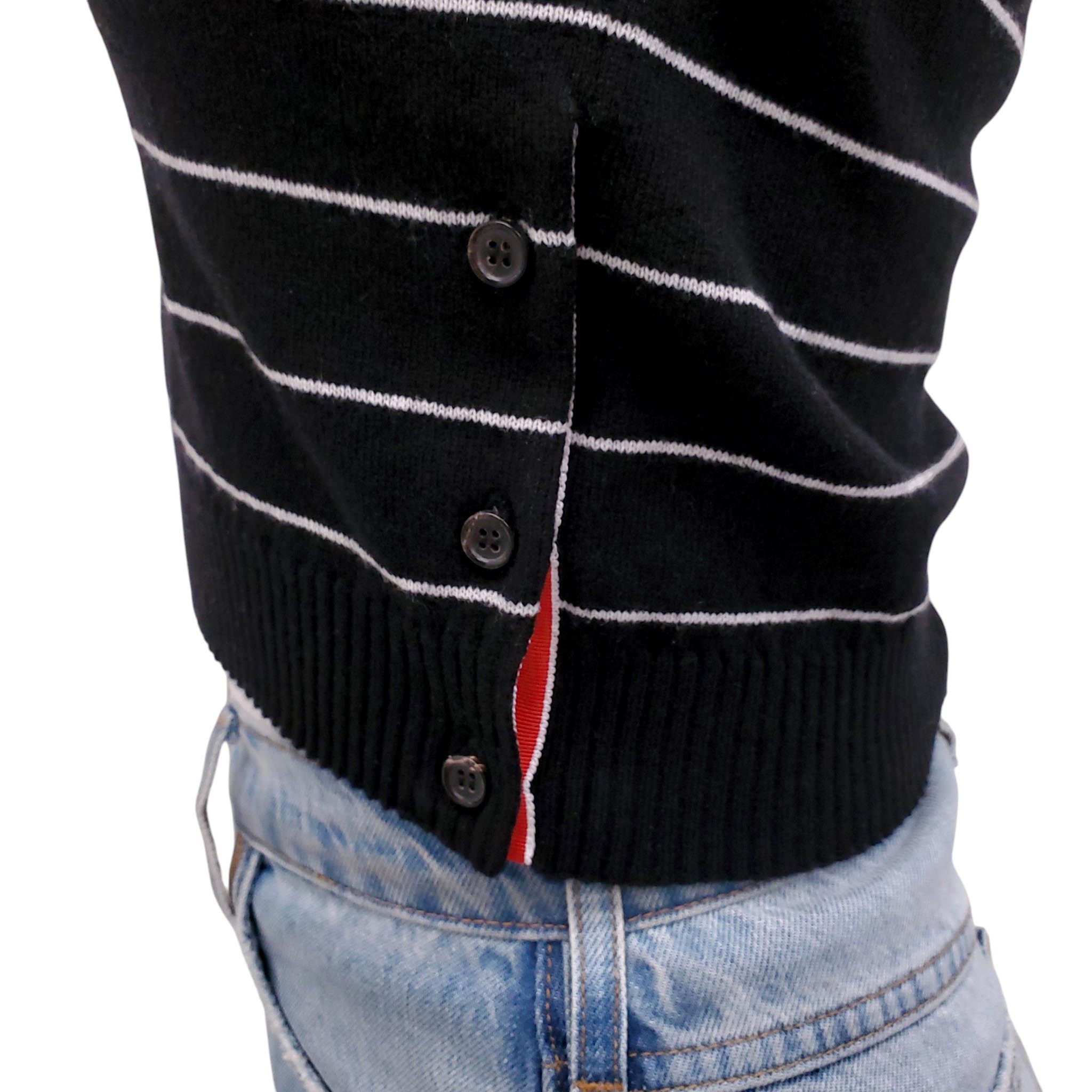 THOM BROWNE BLACK PINSTRIPE CROPPED CASHMERE SWEATER VEST - SIZE 38