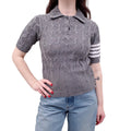 THOM BROWNE GREY 4-BAR KNIT POLO TOP - SIZE 42